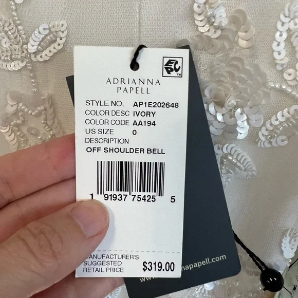 Adrianna Papell Off-Shoulder Sequin Beaded Floral Dress 3/4 Bell Sleeves NWT - Picture 12 of 16